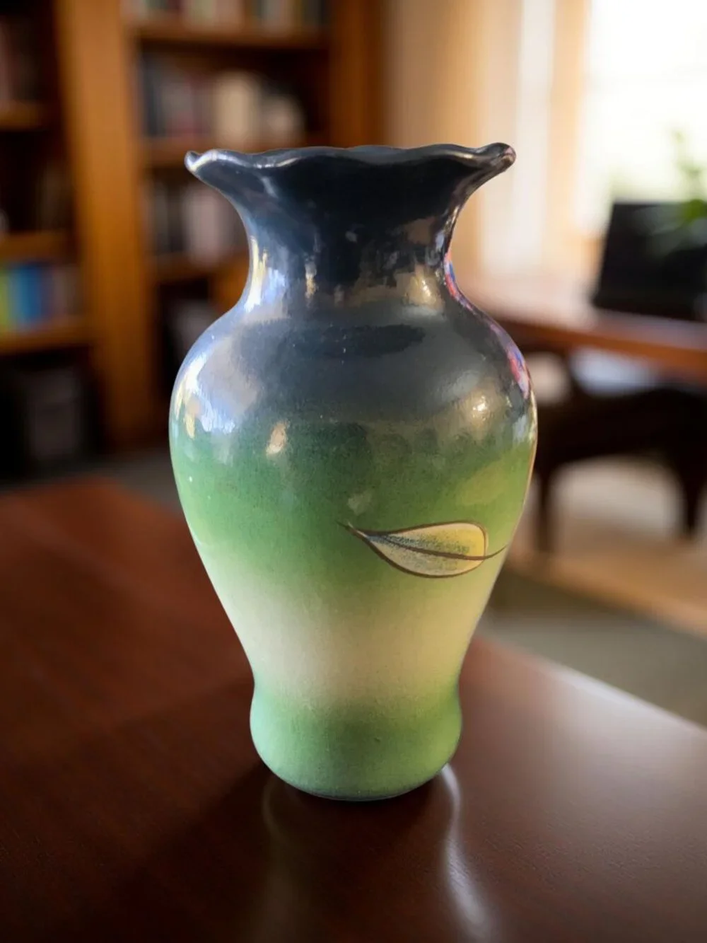 Vintage Hand - Painted Orchid Floral Clay Art Nouveau Vase